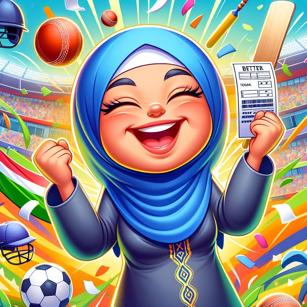 Cartoon character celebrating a sports bet win with TK4444